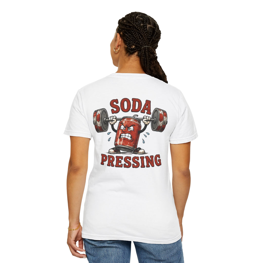 T‑Shirt — 'Soda Pressing' Weightlifting Graphic Tee (Funny Gym Shirt)