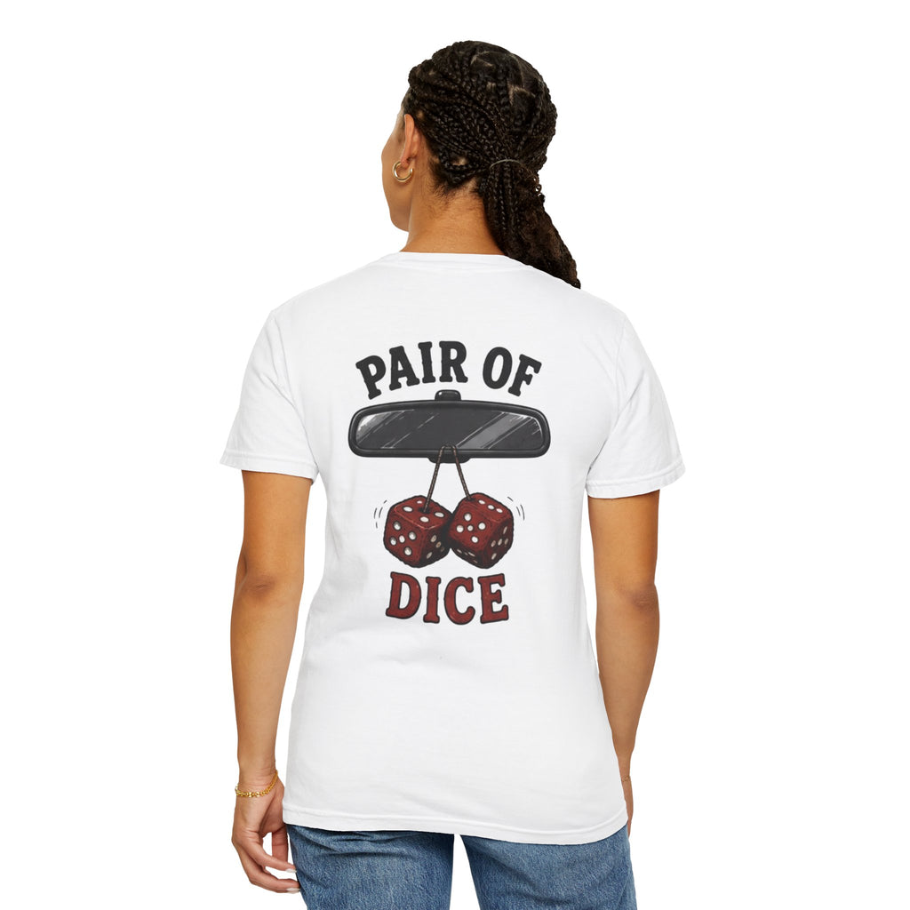 Pair of Dice T-Shirt — Retro Hanging Fuzzy Dice Car Mirror Graphic Tee