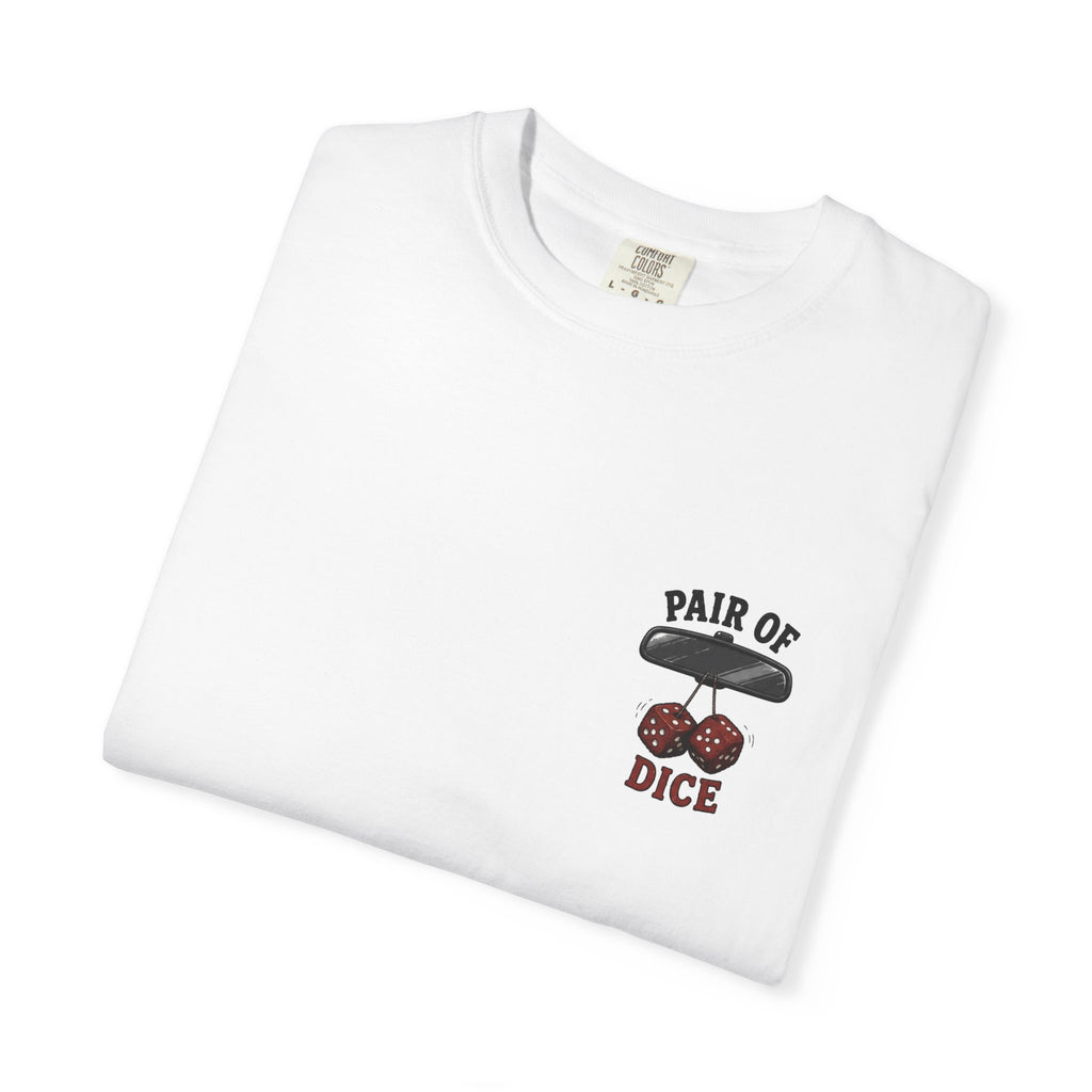 Pair of Dice T-Shirt — Retro Hanging Fuzzy Dice Car Mirror Graphic Tee