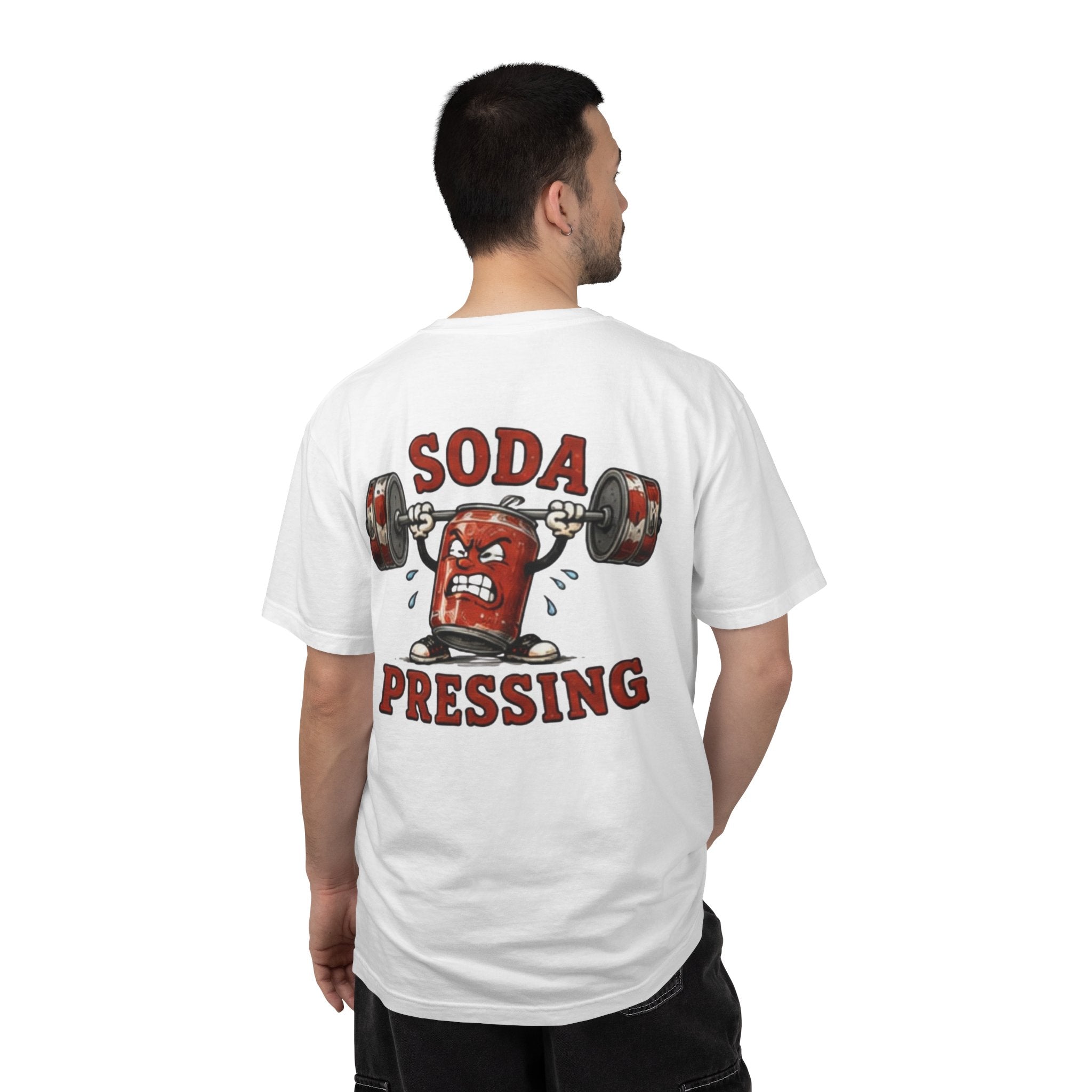 T‑Shirt — 'Soda Pressing' Weightlifting Graphic Tee (Funny Gym Shirt)