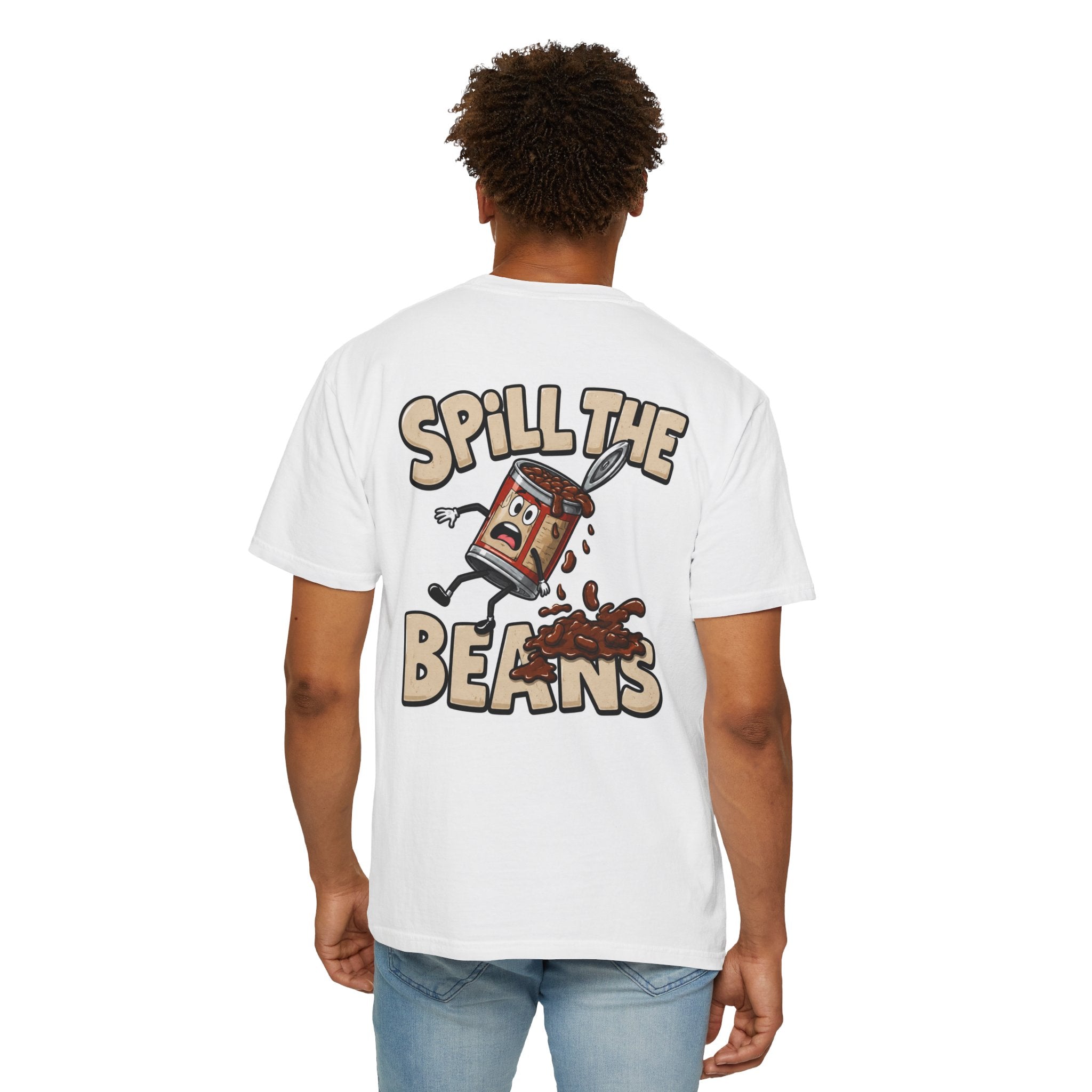 Spill the Beans T-Shirt – Retro Cartoon Bean Can Graphic