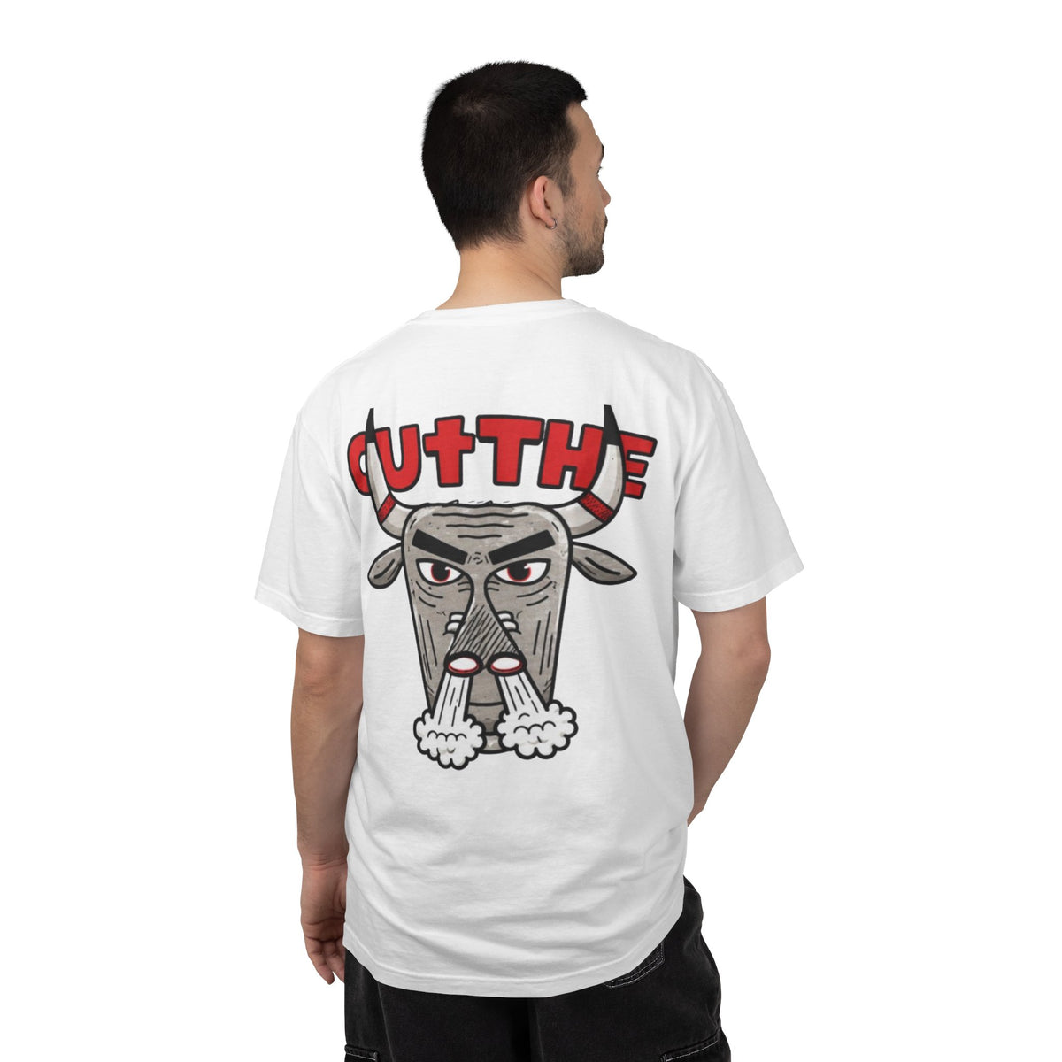 Bull Graphic T-Shirt — 'CUT THE' Vintage Horned Bull Illustration