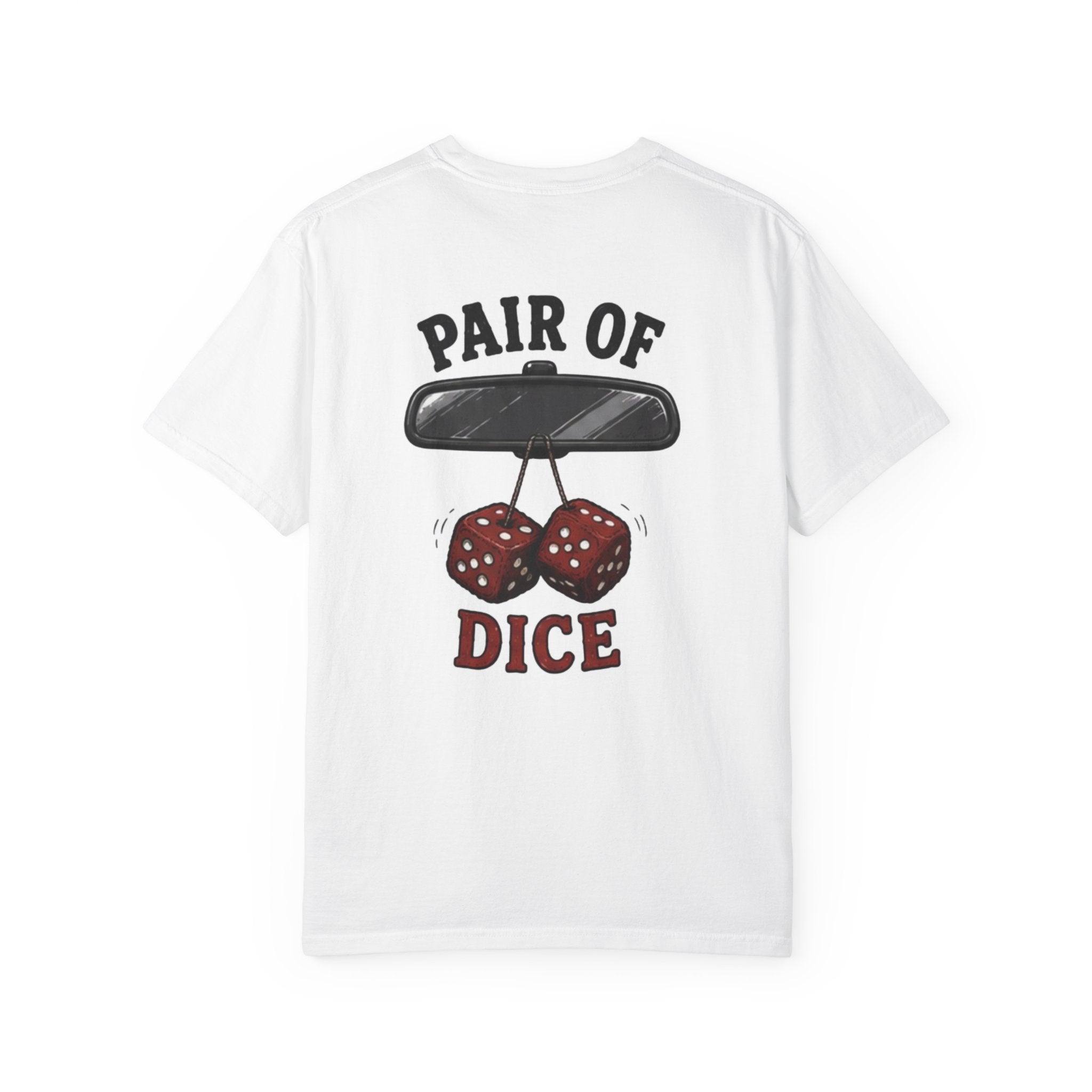 Pair of Dice T-Shirt — Retro Hanging Fuzzy Dice Car Mirror Graphic Tee