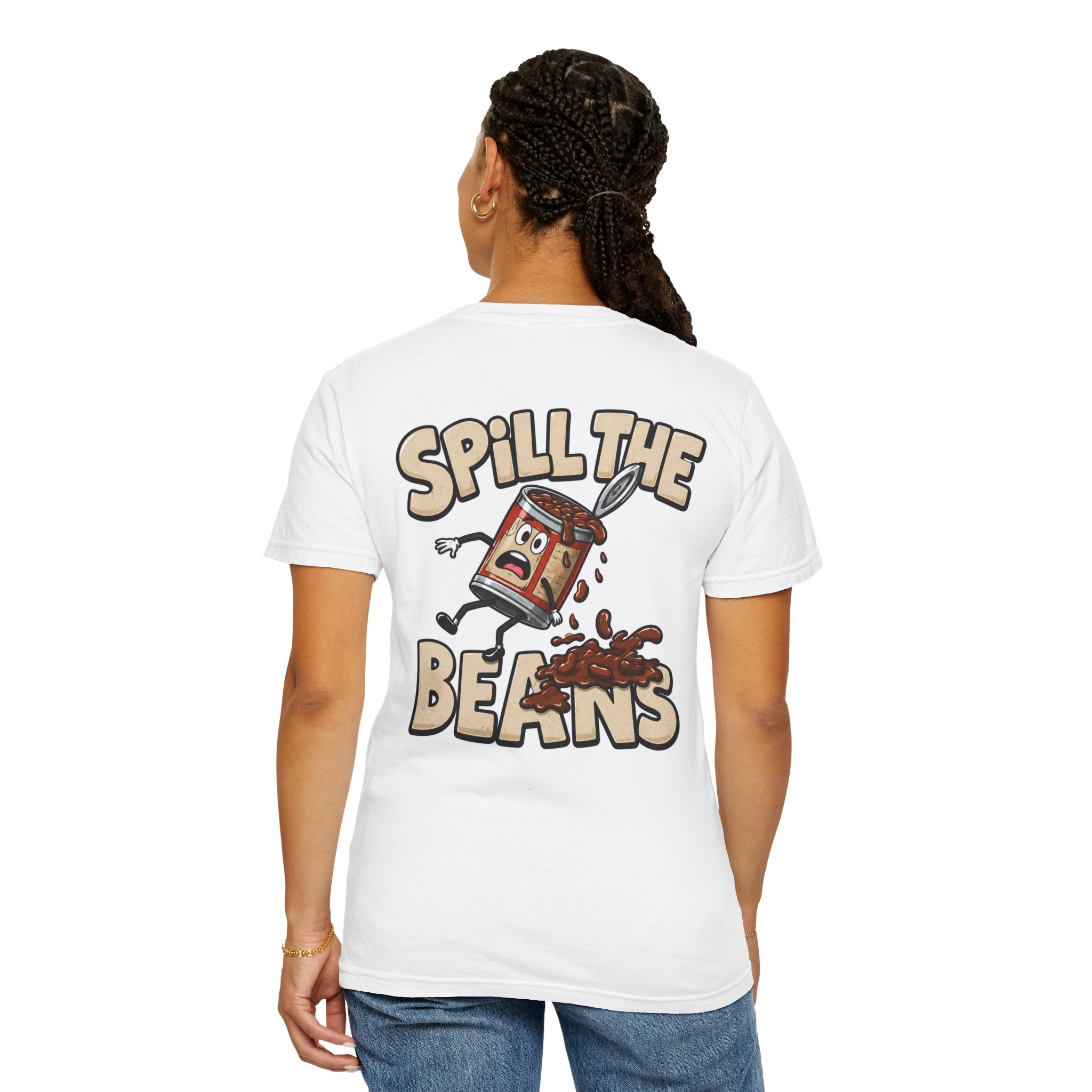Spill the Beans T-Shirt – Retro Cartoon Bean Can Graphic