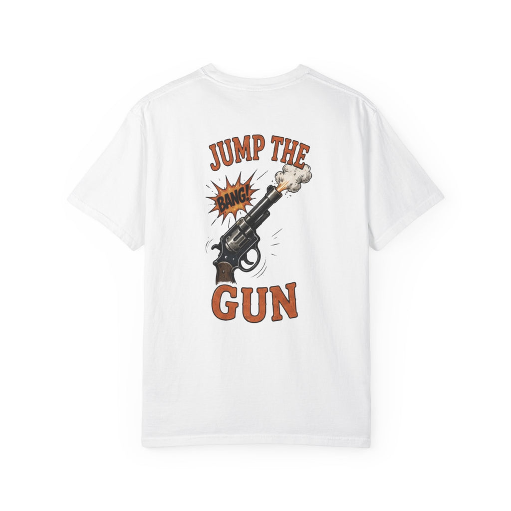 Jump the Gun T‑Shirt — Retro Revolver Graphic Tee