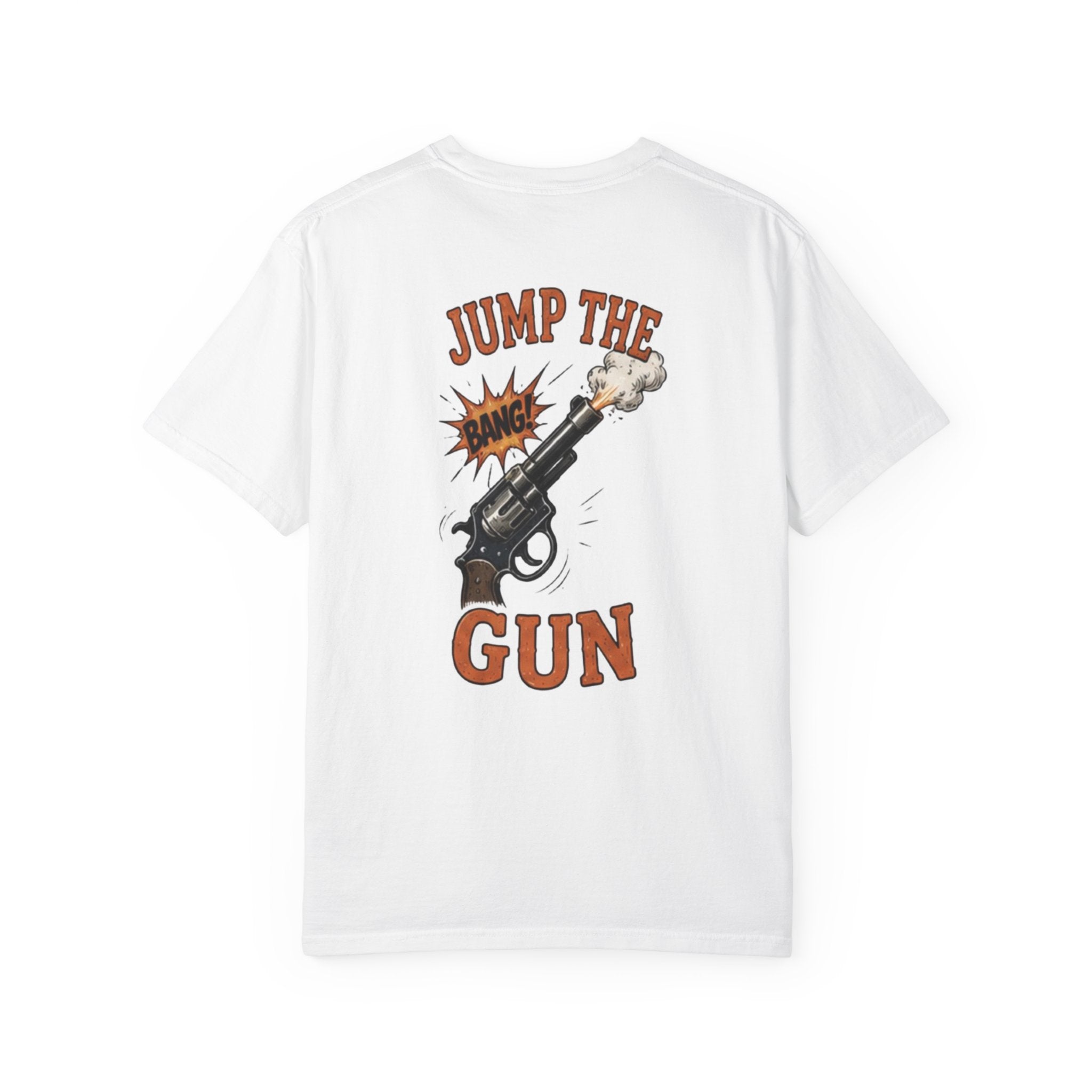 Jump the Gun T‑Shirt — Retro Revolver Graphic Tee