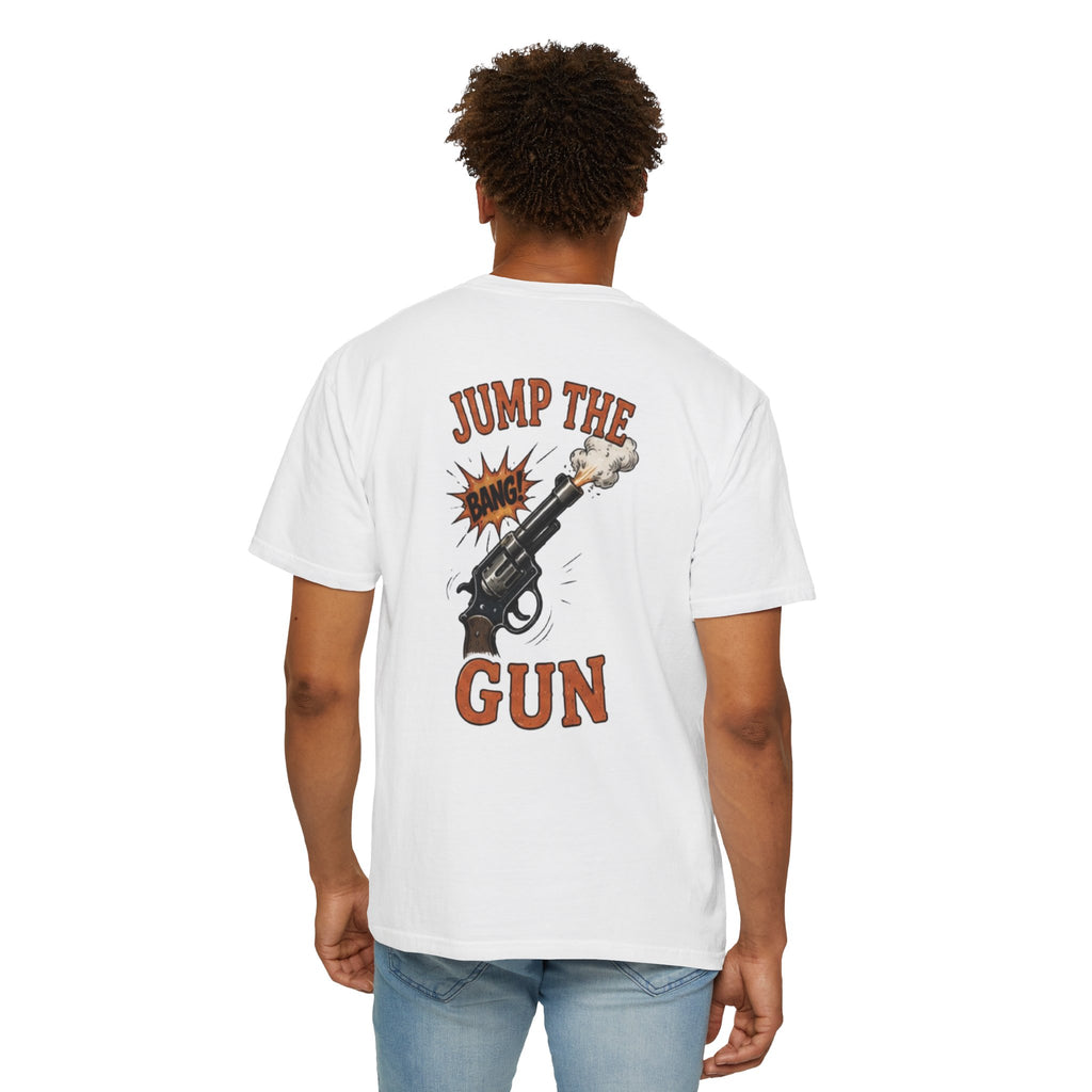 Jump the Gun T‑Shirt — Retro Revolver Graphic Tee