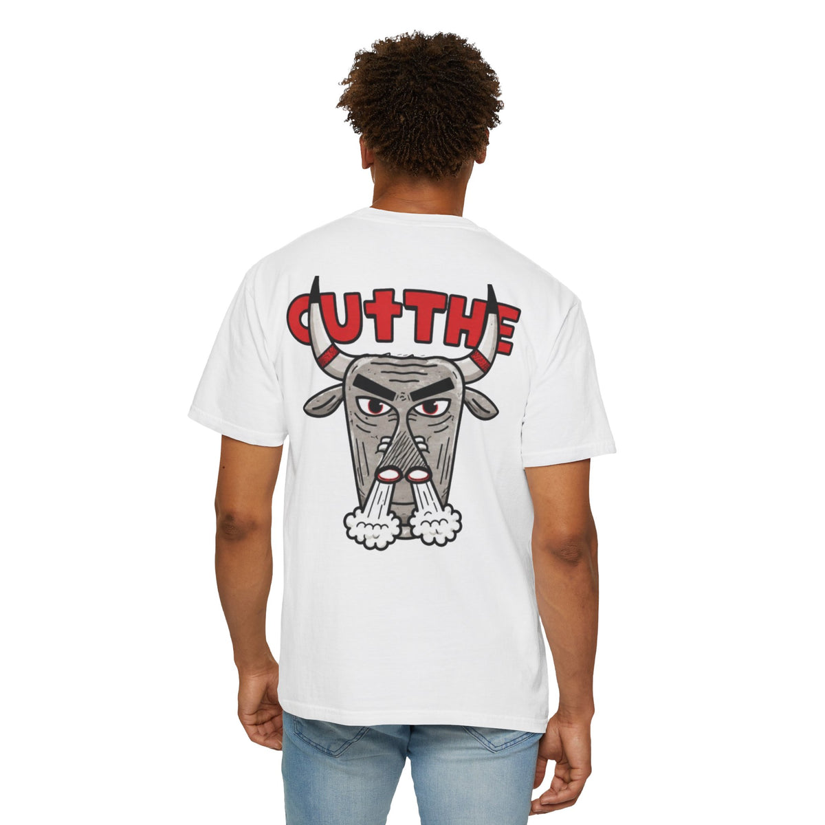 Bull Graphic T-Shirt — 'CUT THE' Vintage Horned Bull Illustration