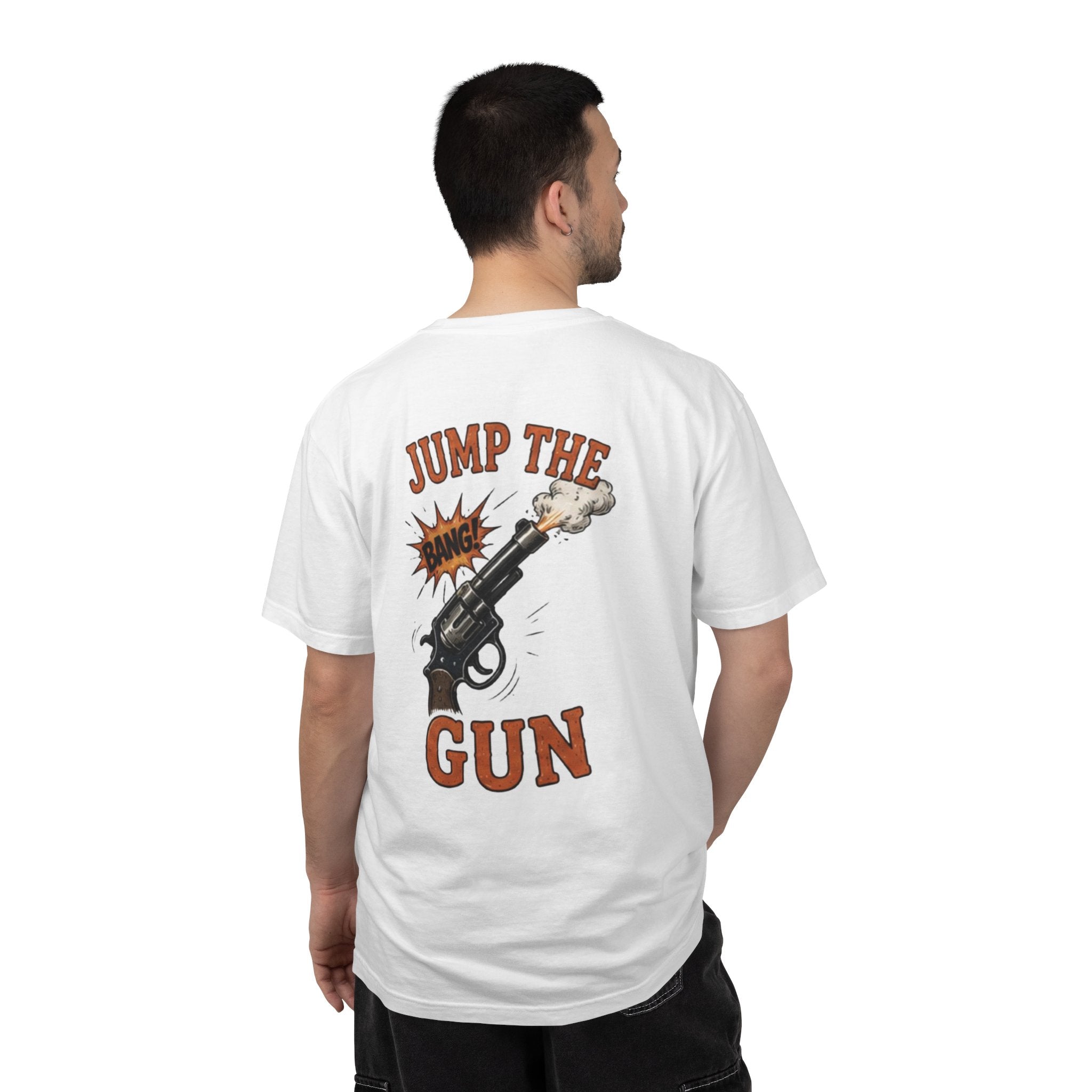 Jump the Gun T‑Shirt — Retro Revolver Graphic Tee
