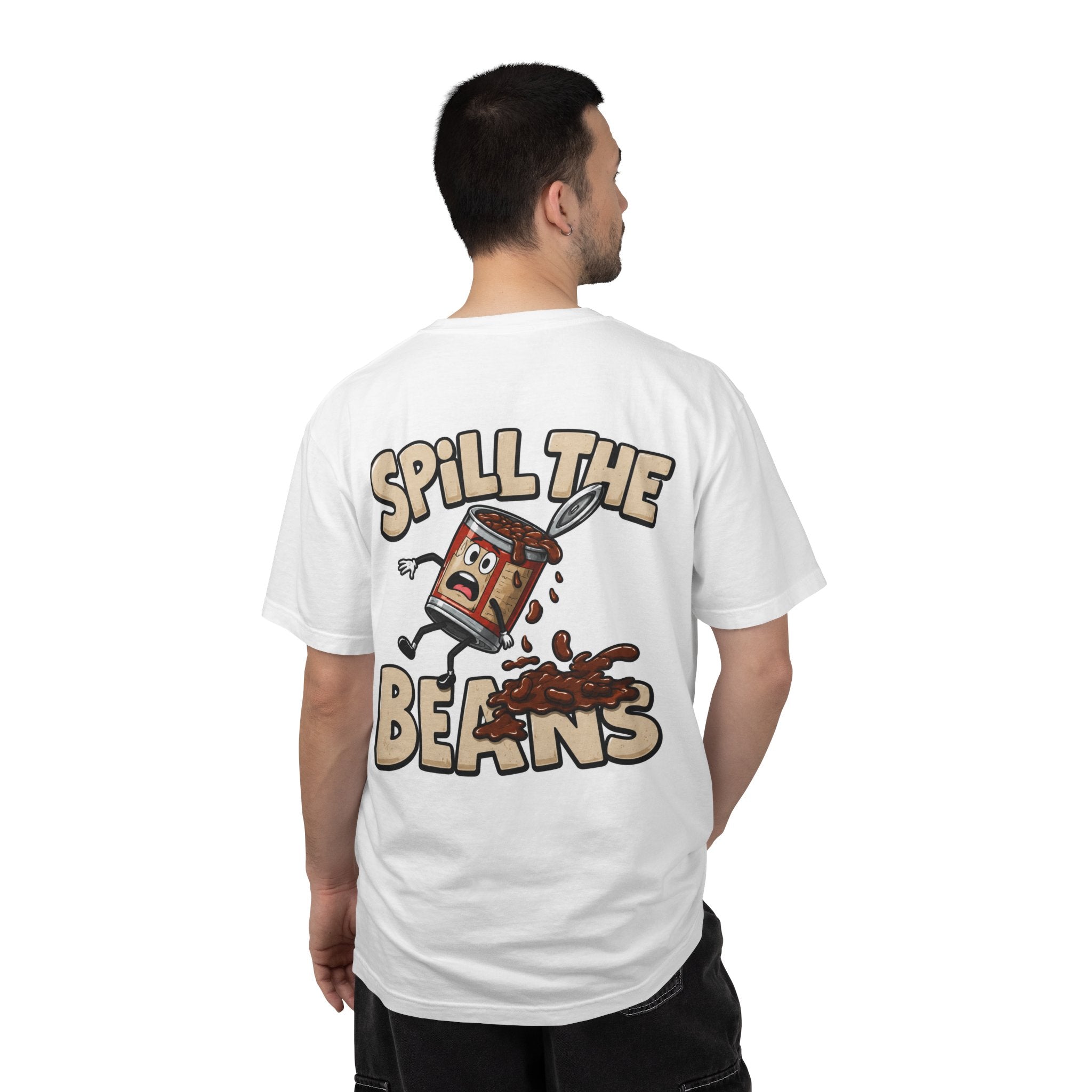 Spill the Beans T-Shirt – Retro Cartoon Bean Can Graphic