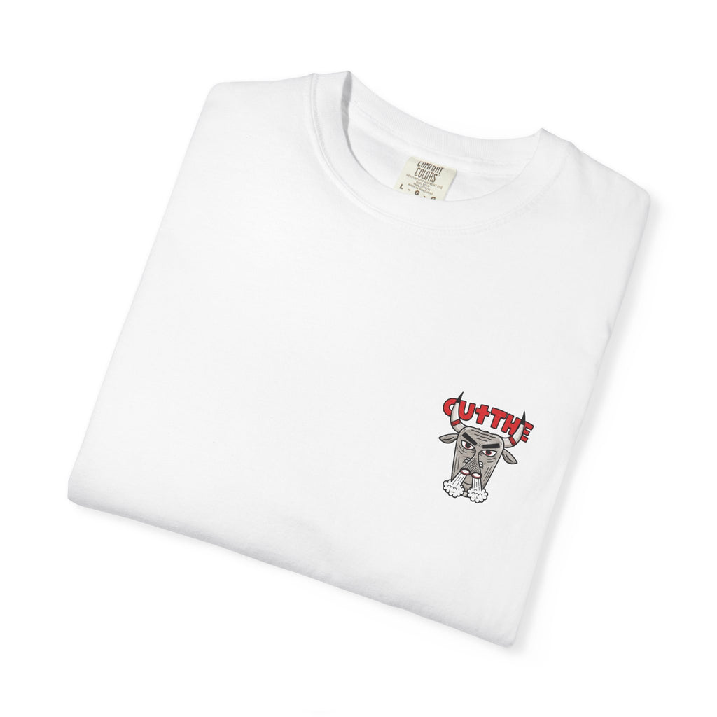 Bull Graphic T-Shirt — 'CUT THE' Vintage Horned Bull Illustration