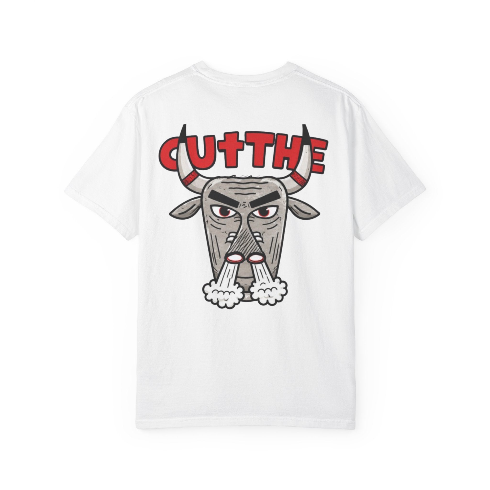 Bull Graphic T-Shirt — 'CUT THE' Vintage Horned Bull Illustration