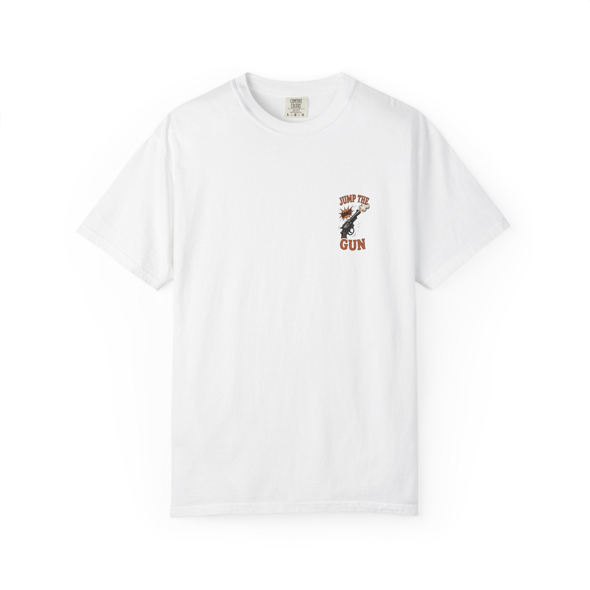 Jump the Gun T‑Shirt — Retro Revolver Graphic Tee