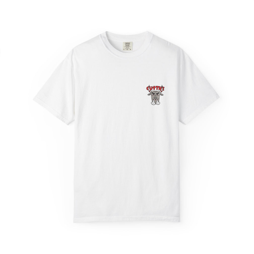 Bull Graphic T-Shirt — 'CUT THE' Vintage Horned Bull Illustration