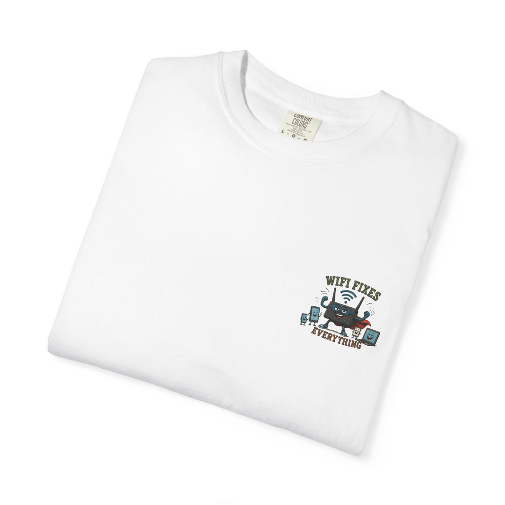 WiFi Fixes Everything T-Shirt — Funny Router Cartoon Tee